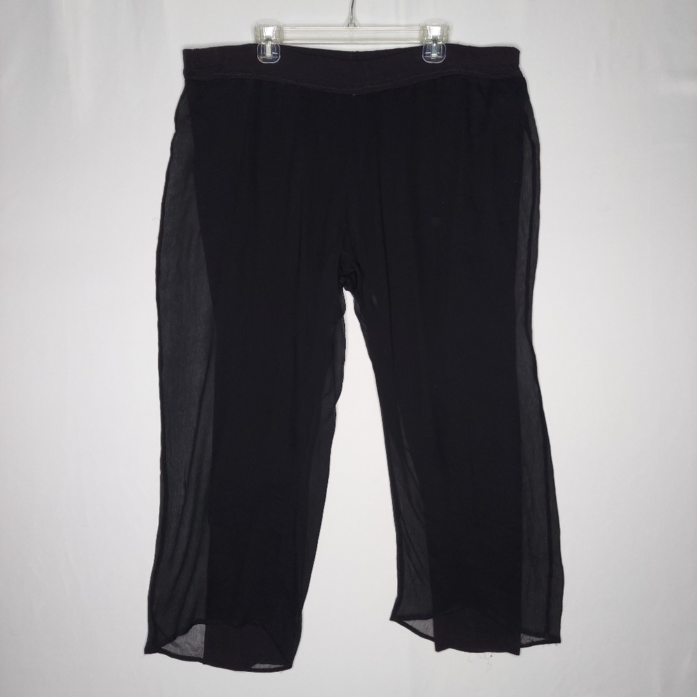 Soft Surroundings Sheer Silk Gauze Lined Crop Pants Women 1X Black Ethereal